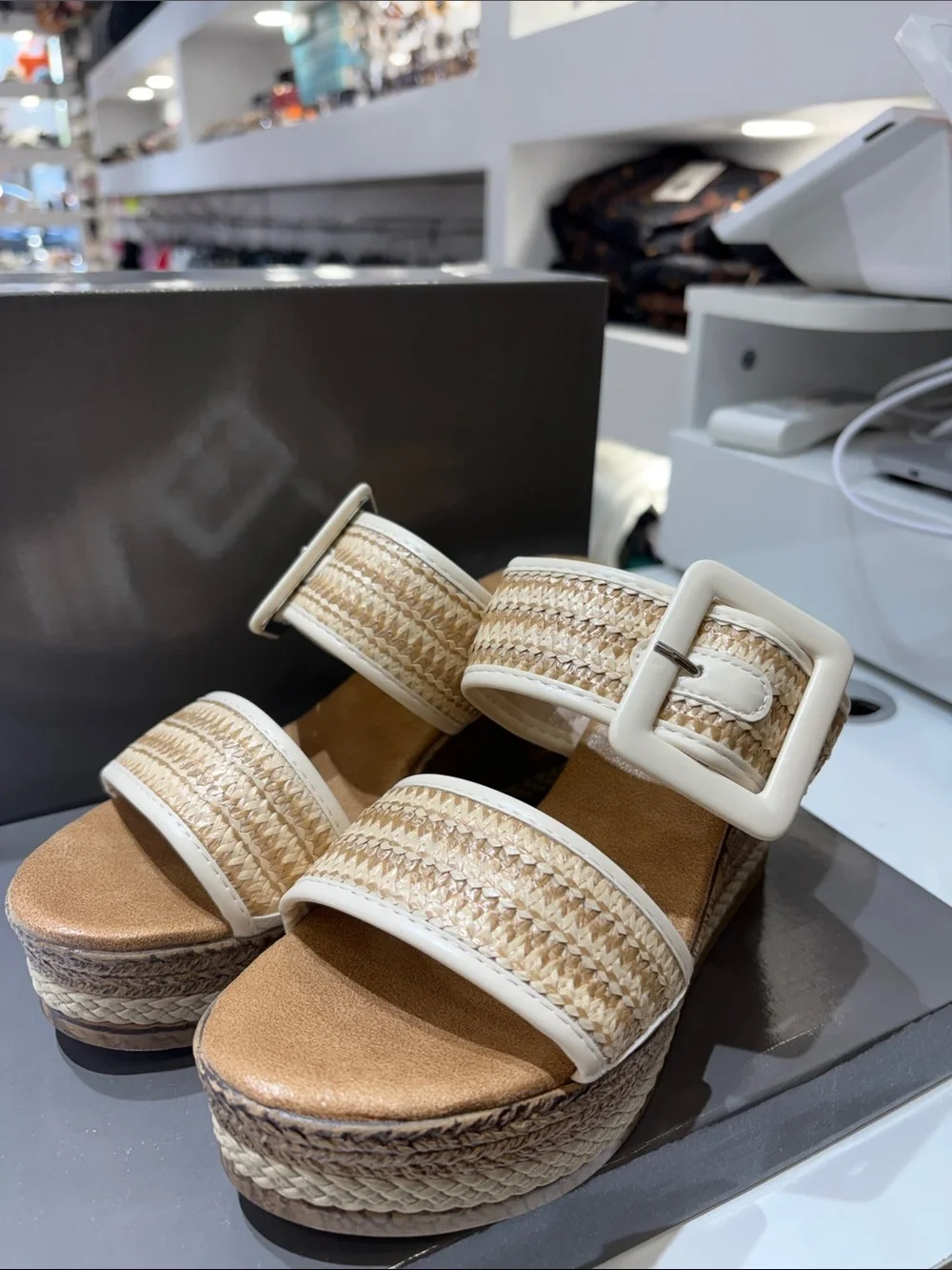 Pierre Dumas Cream Braided Espadrille Wedge Slide with Buckle